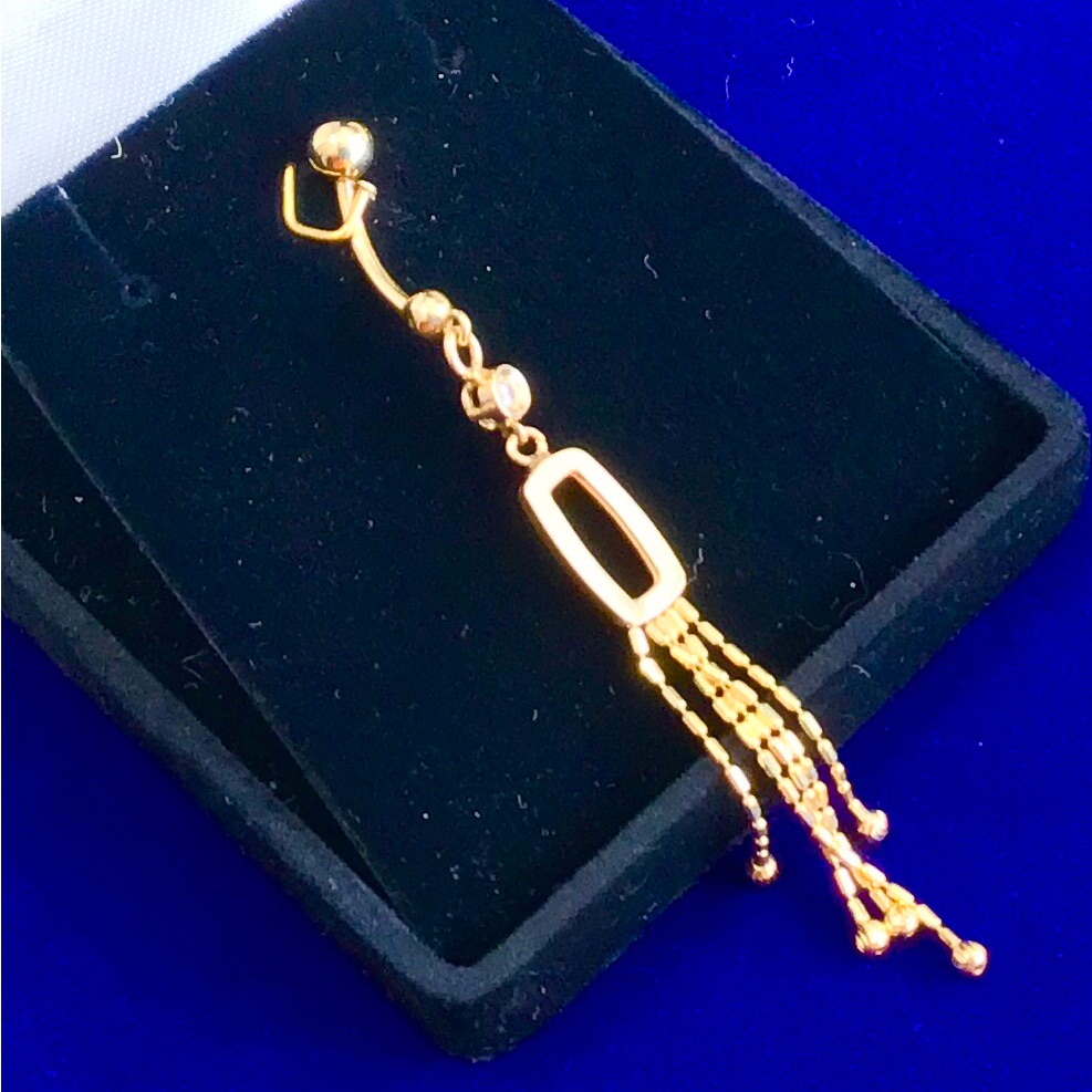 New 14 Kt Stamped Yellow Gold Navel Belly Button Dangle Body Jewellery 14g